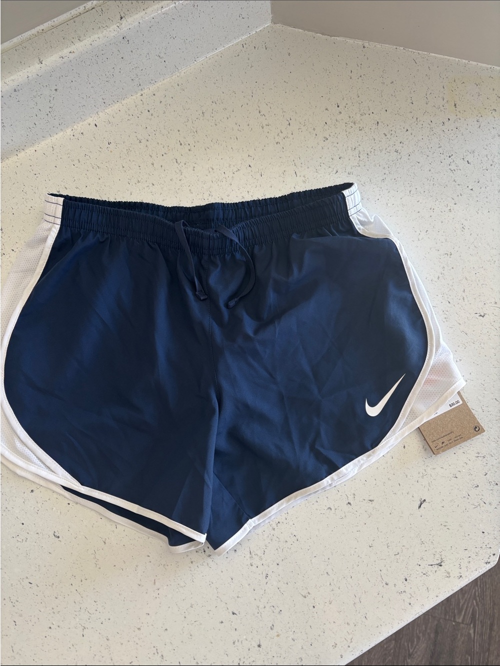 Nike Navy and White Kids Athletic Shorts with Swoosh